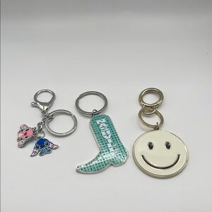 Smiley Face, Disney Lilo and Stitch and Boot Keychain Set must bundle